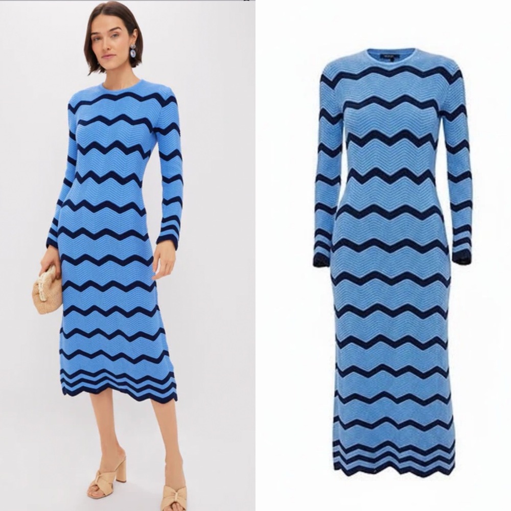 Tuckernuck Blue and Black Wave Pattern Midi Dress